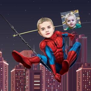 Aangepaste Spider-Man-karikatuur, gepersonaliseerd superheldportret, uniek Spider-Man-cadeau, verjaardagscadeau superhelden, digitaal kunstwerk