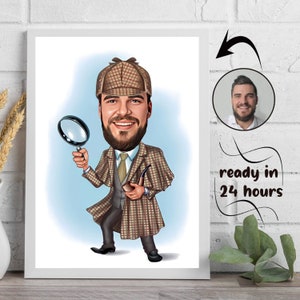 Custom Detective Cartoon Portrait from Photo, Personalized Investigator Gift for Him or Her, Private Detective Art, Unique Gift Idea