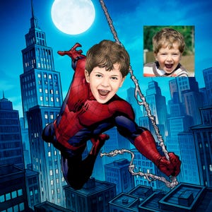 Custom Superhero Portrait from Photo – Superhero Caricature for Kids – Printable Personalized Comic Poster – Hero Wall Art Gift