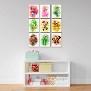 Super Mario druckbares Set von 9, Super Mario Aquarell Kunst Poster für Kinderzimmer, Wanddekor, Kinderzimmer Geschenk, druckbare Wandkunst Bild 10