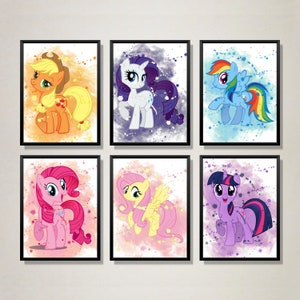 My Little Pony-Inspired Art Prints, 6-Piece Set, Colorful Pony Wall Art for Kids' Room, Magical Unicorn Decor