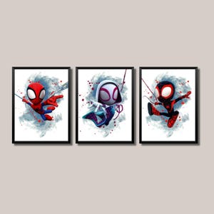 Conjunto de arte de parede de super-heróis, impressões de heróis em aquarela para quarto infantil, decoração digital para berçário, download instantâneo, pôster para quarto de criança