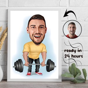 Personalized Fitness Cartoon Portrait, Custom Weightlifter Caricature from Photo, Funny Fitness Gift, Unique Gift for Weightlifters