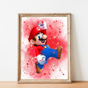 Super Mario druckbares Set von 9, Super Mario Aquarell Kunst Poster für Kinderzimmer, Wanddekor, Kinderzimmer Geschenk, druckbare Wandkunst Bild 2