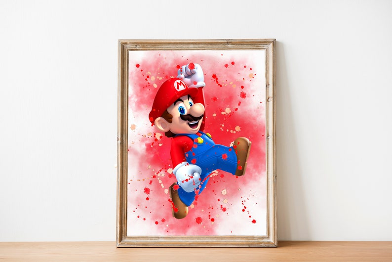 Super Mario druckbares Set von 9, Super Mario Aquarell Kunst Poster für Kinderzimmer, Wanddekor, Kinderzimmer Geschenk, druckbare Wandkunst Bild 2