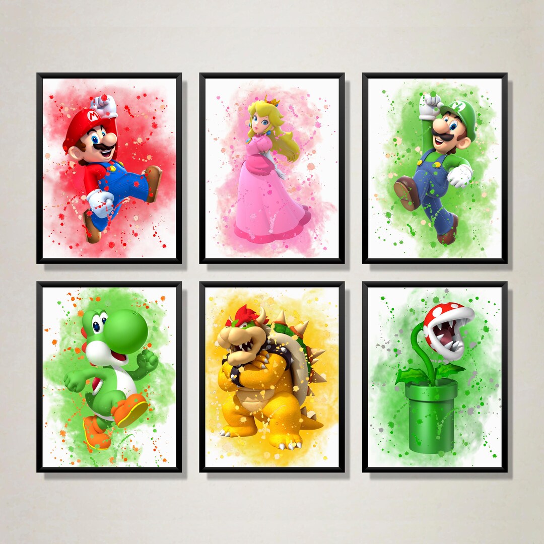 Super Mario Printable Set of 6, Super Mario Watercolor Art Poster for ...