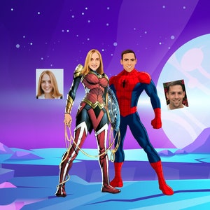 Superhelden-Porträt von Ihrem Foto, Familien-Superheld, individuelles Superhelden-Porträt, benutzerdefiniertes Cartoon-Porträt, Superhelden-Karikatur Comics