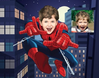 Personalized Spiderman Portrait,Custom Spiderman Portrait Caricature, Personalized Superhero Portrait, Spiderman Birthday Gift