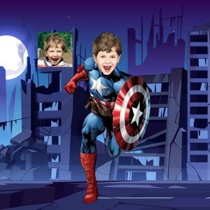 Benutzerdefinierte Captain America Porträt-Karikatur, personalisiertes Spiderman-Porträt, personalisiertes Superheld-Porträt, Hulk Geburtstagsgeschenk