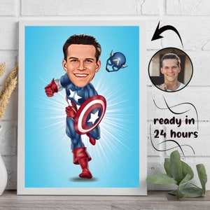 Benutzerdefinierte Superheld Cartoon Porträt vom Foto, personalisierte Superheld Karikatur Zeichnung, lustiges Superheld Geschenk für Papa, einzigartige Cartoon Kunst