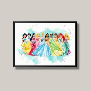 Princess Watercolor Wall Art | Girl&#39;s Room & Nursery Decor | Fairy Tale Princess Print | Birthday Gift | Instant Download