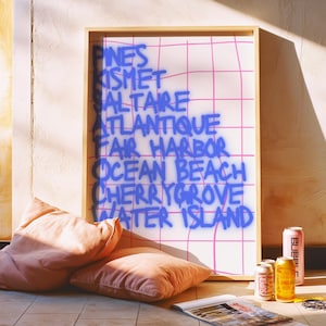 FIRE ISLAND STRANDEN Digitale print Long Island-muurkunst kust preppy esthetische trendy afdrukbare kunst