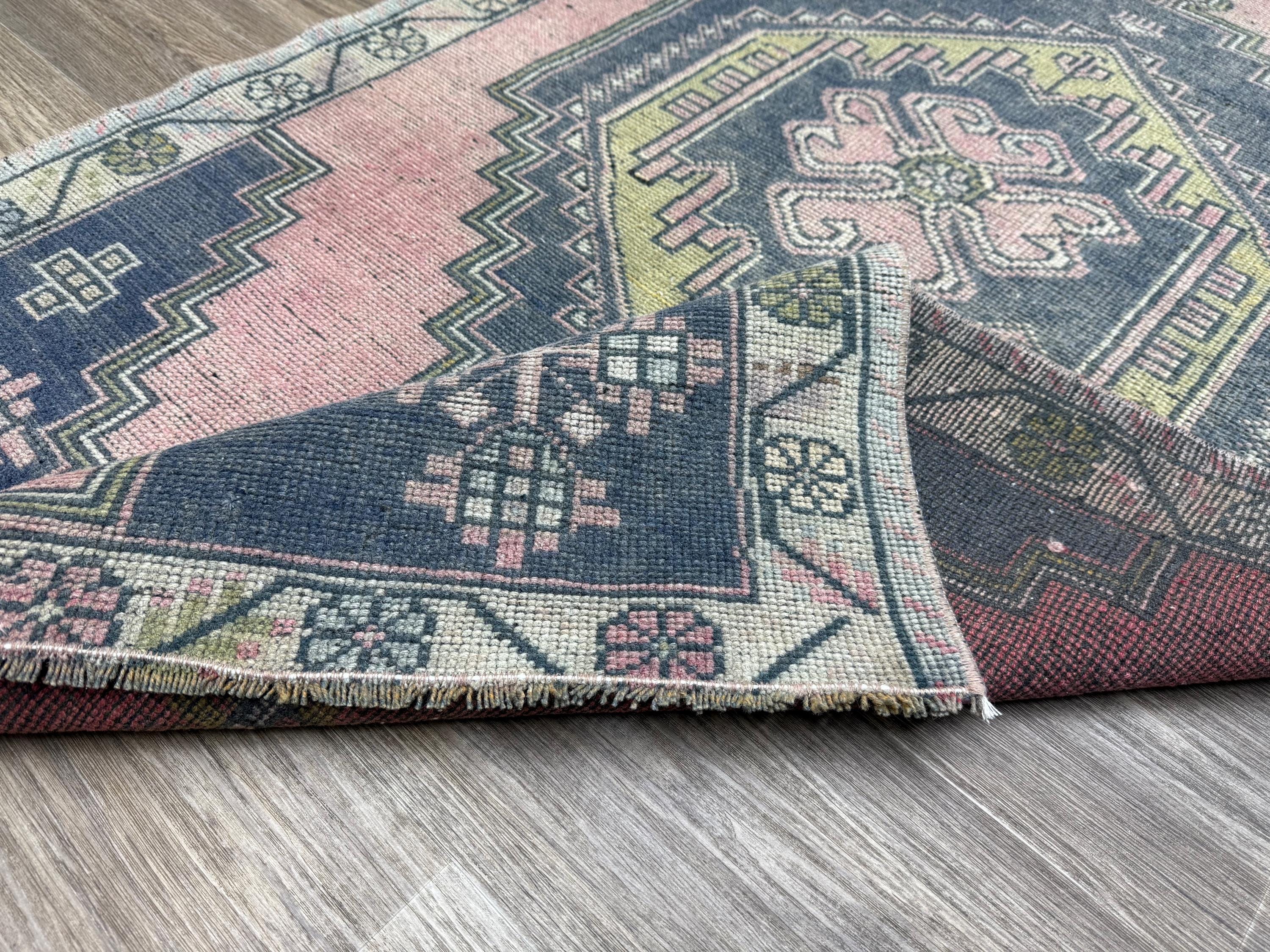 4x6 Pink Turkish Rug, Vintage Rug, Navy Blue Oushak Rug, 4x6 Copper Handmade Rug, 4x6 Bedroom Rug, Entryway Rug, Living Room Rug 3.8x6.0 ft