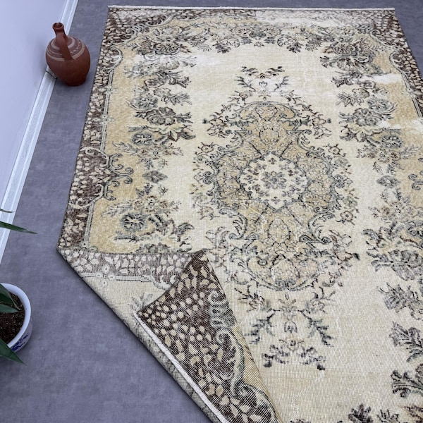 Tapete turco bege 6x8 para quarto, ideal para cozinha, sala de jantar e sala de estar. Tapete grande verde de 5,6x8,2 pés.