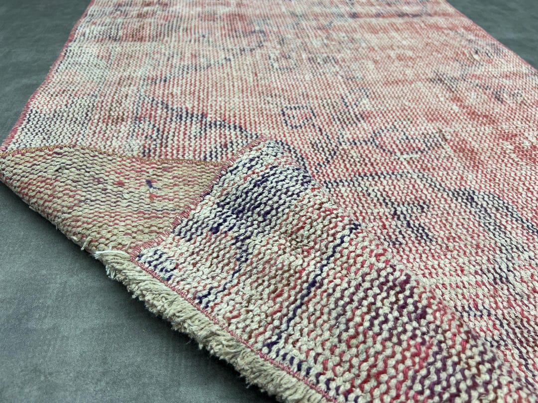 2x5 Pink Wool Turkish Runner Rug, 2x5-ft Vintage Oushak, Hand-knotted 2 ...