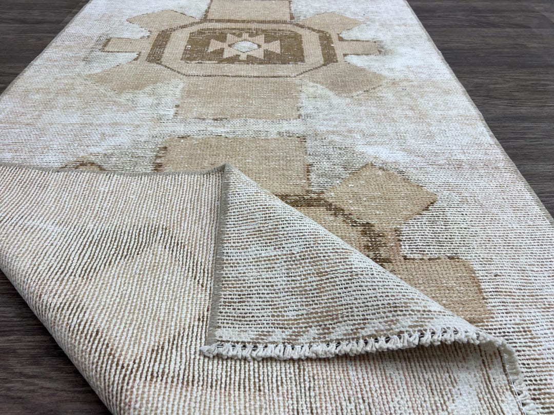 3x15 Vintage Beige Brown Turkish Runner, Hand-knotted Wool Runner Rug 3 ...