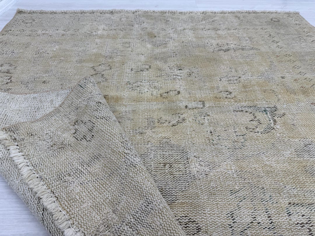 4x4 Beige Brown Turkish Rug, Beige Vintage Entry Rug, Beige Oushak Rug ...