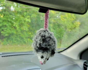 Extra Small Fluffy Hanging Possum | Hand Knit Toy | Handmade Stuffy