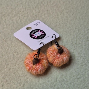 Tiny Pumpkin Earrings | Hand Knit Dangly Earrings | Handmade Jewelry | Halloween | Autumn | Spooky Season
