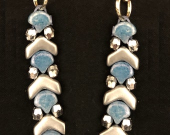 Grace Earrings:  Sky Blue and Silver waves of water are simulated with beads