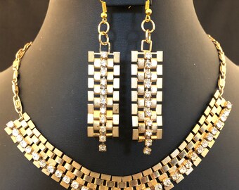 Alison: Gold Link & glass necklace and earrings