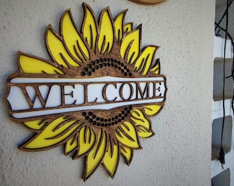 Sunflower Welcome Sign - Multi-Layer Laser Cut File (SVG/DXF/AI)