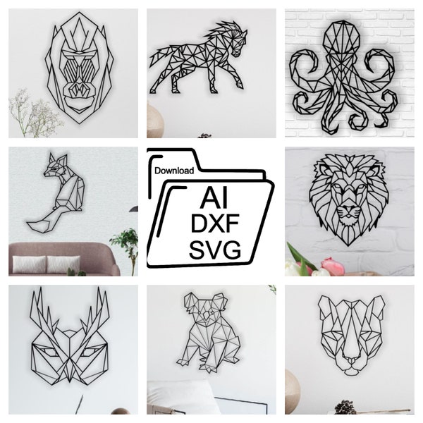 Geometric 33 Animals design Bundle, ai,dxf and svg re-designed files for Lightburn / Glowforge