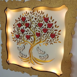 Personalisierte Stammbaum Schattenbox | Geschichtete SVG/DXF/AI | Glowforge 4 mm Laser Cut File mit LED-Lichtern