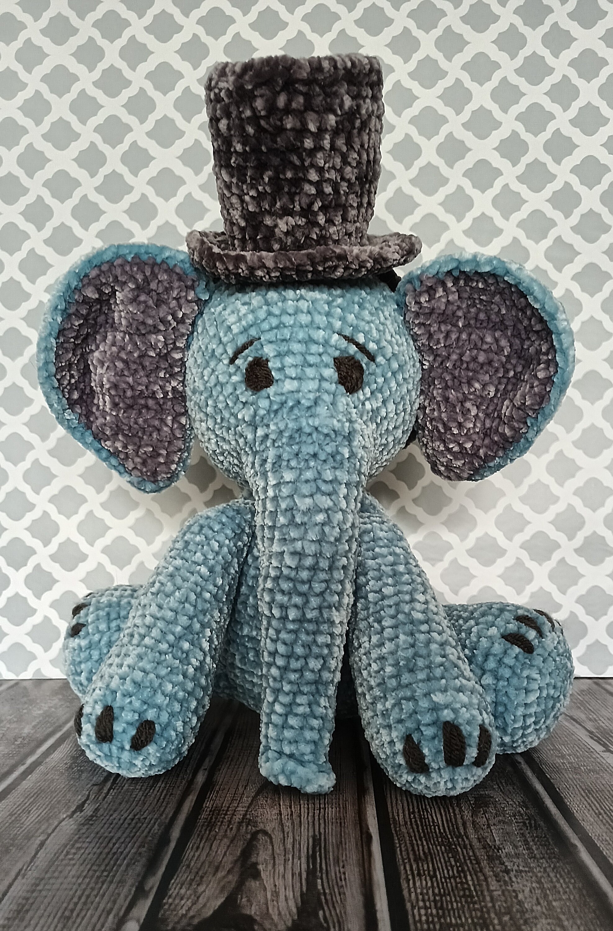Blue Crocheted Chenille Elephant Etsy