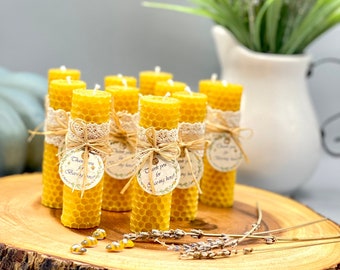 HONEY Bee Candle Favors, Baby & Bridal Shower Gift, Handmade 100% Beeswax Candle, Eco Friendly Party Favor, Bee Decor, Elegant party favors