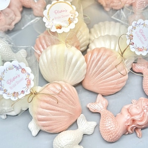Rose gold shiny Sea Shells SOAP favors, Ocean under the sea Mermaid party gift favors, Girl baby, birthday party favors kids.