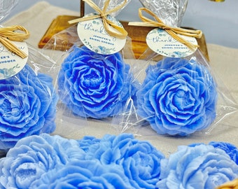 Blue Floral Soap Favors: Handmade Rose Wedding, Shower Decorations