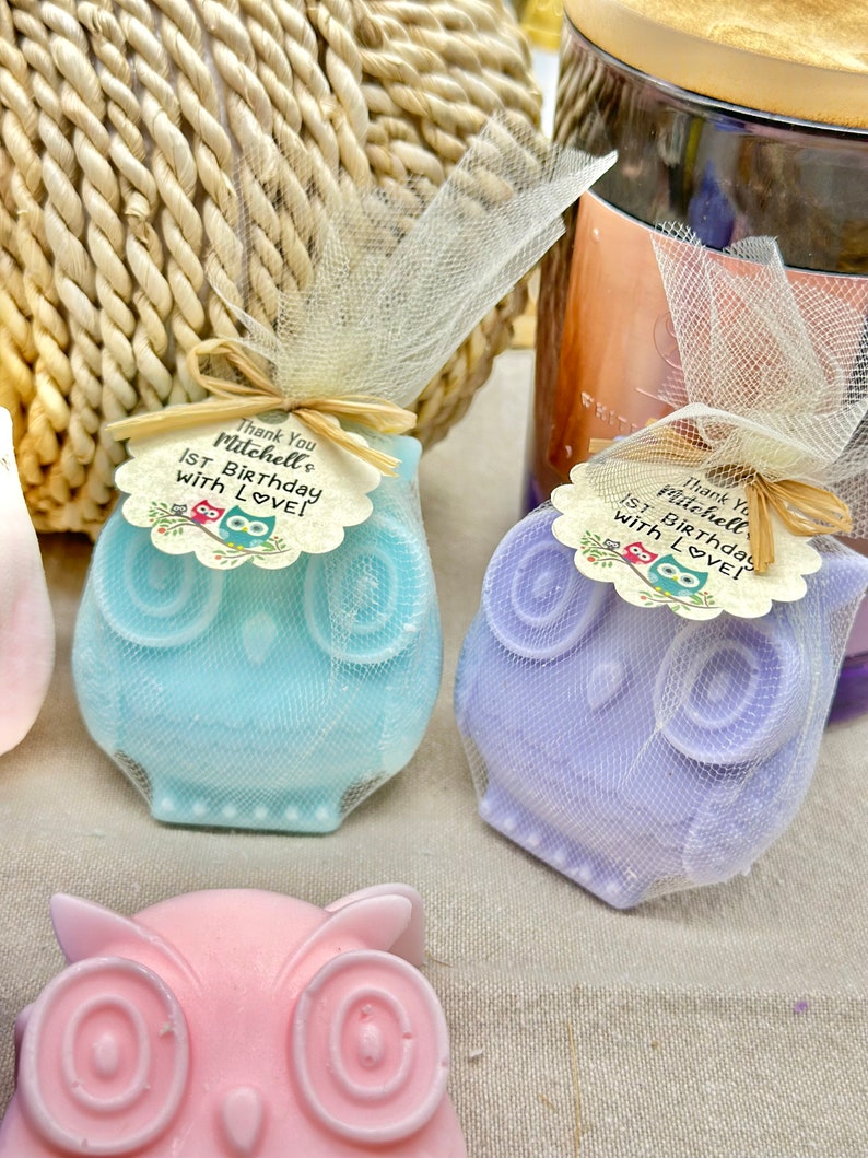 Big Owl Soap favors, Personalized Baby Shower Boy Girl, Woodland Forest Animal Party favors, Owl Birthday Party Decorations, Gift for Bulk image 4