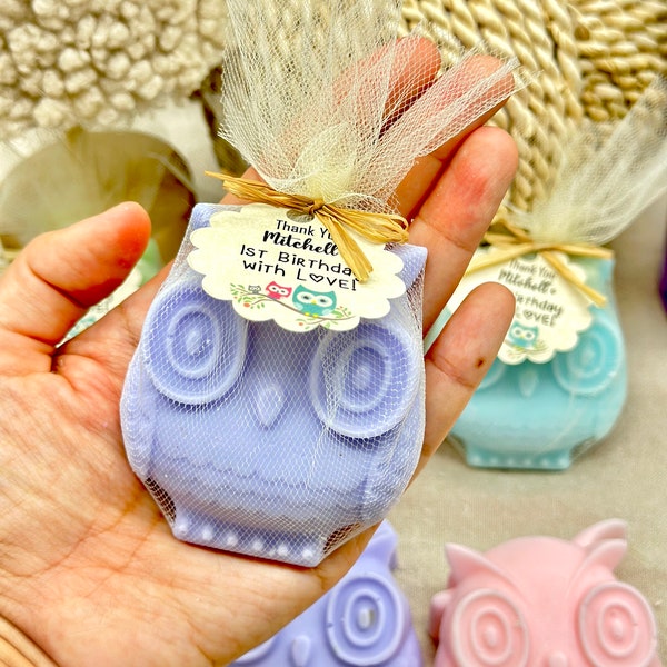 Big  Owl Soap favors, Personalized Baby Shower Boy Girl, Woodland Forest Animal Party favors, Owl Birthday Party Decorations, Gift for Bulk