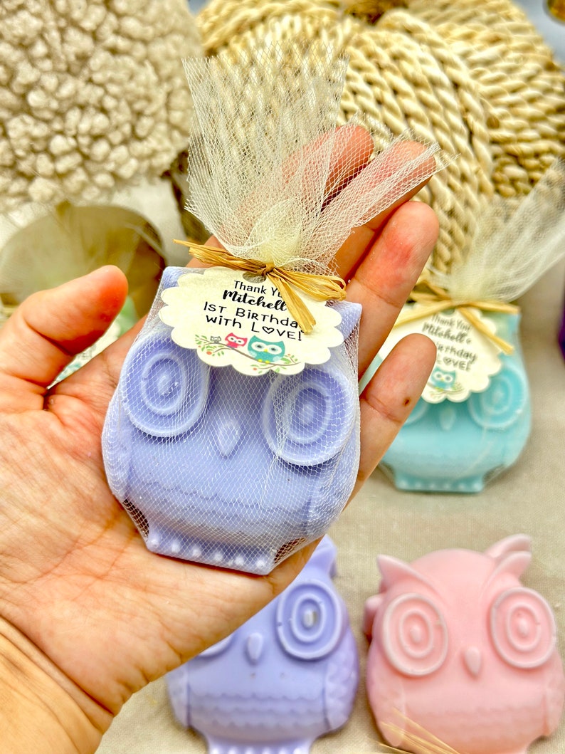 Big Owl Soap favors, Personalized Baby Shower Boy Girl, Woodland Forest Animal Party favors, Owl Birthday Party Decorations, Gift for Bulk image 1