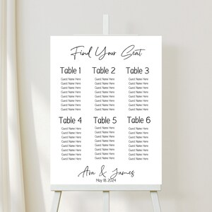 AVA – Minimalist Wedding Seating Chart Template – Download – Editable – Printable