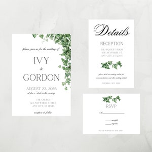 IVY – Greenery Wedding Invitation Set Template – Download – Editable – Printable – Wedding Invitation - Details Card – RSVP Card