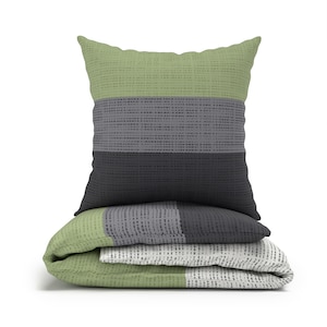 LARAWELL SCARLETT bed linen 135x200 cotton green grey striped, 80x80 pillowcase, PREMIUM
