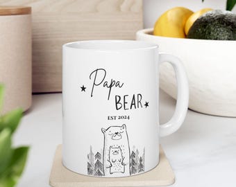 Papa Bear Mug, Minimal Bear Illustration Est 2024