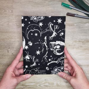 Handmade A5 Dot Grid Notebook: Witchy Bats & Skulls Fabric Cover