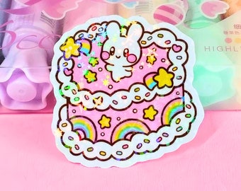 Sticker gâteau aux fraises-autocollant pour gâteau vintage-autocollant holographique kawaii-autocollant animal mignon-autocollant esthétique mignon-autocollant étoile arc-en-ciel