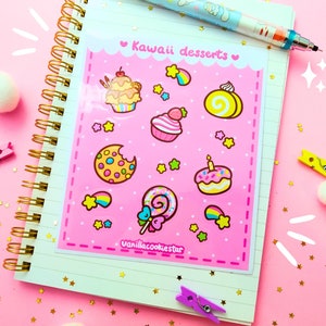 Kawaii Desserts Aufkleber Bogen-Bäckerei Aufkleber-Kuchen Aufkleber-Kawaii Süßigkeiten-Kawaii Aufkleber Bogen Kawaii-Bunte Sticker Bogen