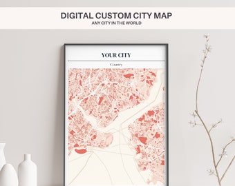 City Map Wall Art, Custom City Map Print, City Map Digital Print, City Map Design, City Map Digital, City Map Art, City Art Print