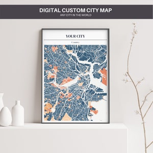 Custom City Map Print, City Map Digital Print, Custom Map Gift, Printable Map, City Maps Digital, Map Art Cities, City Art Print, Wall Art