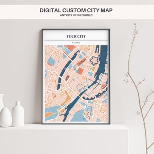 Custom City Map Print, City Map Digital Print, Custom Map Gift, Printable Map, City Maps Digital, Map Art Cities, City Art Print, Wall Art