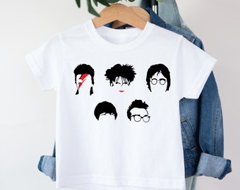 Icons T-Shirt, David Bowie Tee for Kids, Robert Smith, John Lennon, Paul McCartney, Morrisey, Music Legends, Rock Clothes For Kids Babies