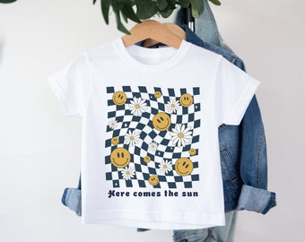 Tee-shirt inspiré des Beatles pour tout-petit bébé vêtements pour enfants cadeau musique fleurs rock rétro vintage été damier smiley visage marguerite