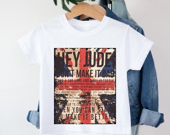 The Beatles Hey Jude Inspired Tee T Shirt Toddler Baby Kids Clothing Music Gift Rock Union Jack British Retro
