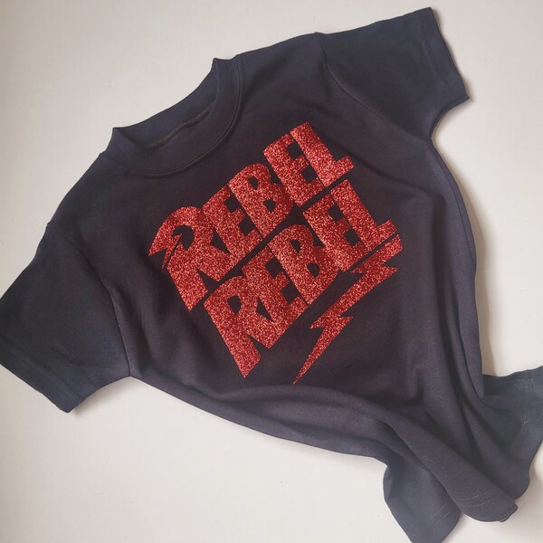 Glitter Rebel Rebel TShirt, Kids Bowie TShirt, Music Lover Baby Top, Sparkle Bowie Top, Black Kids Bowie TShirt, Music Tee Kids, David Bowie