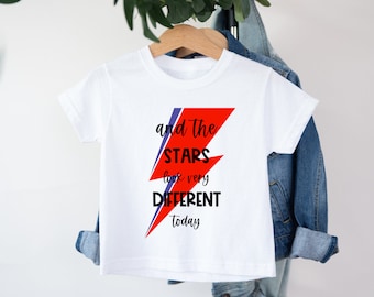 Space Oddity Tee T Shirt Toddler Baby Kids Clothing David Bowie Inspired Gift Rock Emo Goth Alternative Fashion Lightning Bolt Red
